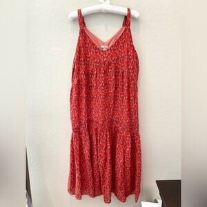 JOIE | Red Pink Abstract Print Cotton Sleeveless Midi Dress | Size Medium